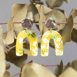 Boucles d'oreilles Origami "Niji" jaune fleuri